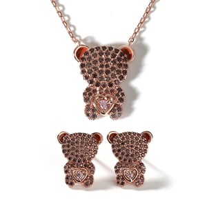 Jeulia "Look At Me" Bear Design Sterling Silver Jewelry Set