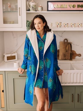 Womens Cosy Dressing Gown Robe Navy Peacock - 3XL / 22-24 / Navy