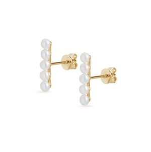 Five Pearl Bar Stud Earrings