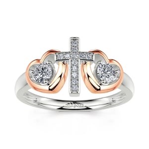 Jeulia Heart & Cross Faith Round Cut Sterling Silver Ring