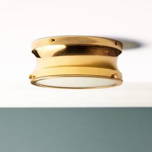 Blanchard IP44 flush ceiling light in brass and glass