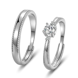 Jeulia Simple Beaded Edge Adjustable Couple Rings Set