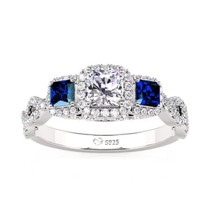 Jeulia Vintage Three Stone Halo Engagement Ring Sterling Silver