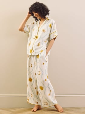 Womens Linen Blend Oversize Pyjamas Fresh White Starlit Daydreams - 3XL / 22-24 / White
