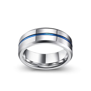 Jeulia Simple Blue Ribbon Tungsten Steel Men's Band