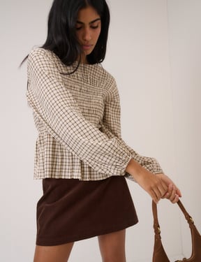 Yellow Check Shirred Blouse