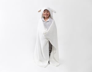 QE Home Hooded Animal Throw in Bunnie the Rabbit, White