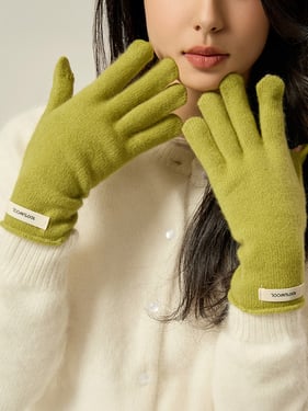 100% Wool Knit Gloves - Matcha Green / One Size