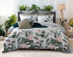 QE Home Yolanda Duvet Cover, Bamboo Cotton, Botanical, Green, Queen