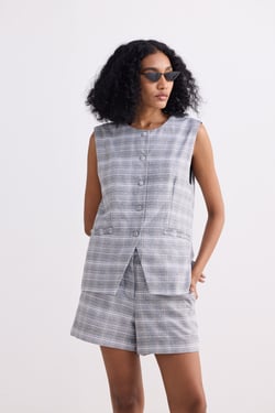 Cotton Tweed Vest Jacket in Grey - Steel Breeze / XL