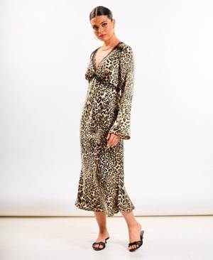 Leopard Long Sleeve Lace Midi Dress - 14