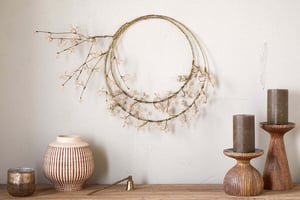 nkuku Tanu Layered Mango Wood Beaded Wreath | Christmas Decorations | One Size | Brass & Natural