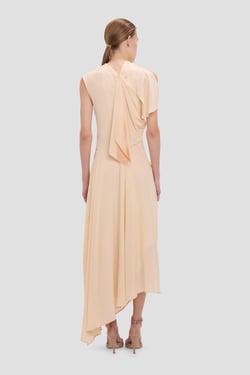 Victoria Beckham Smocked Dress In Sandstone - 14 - Womens