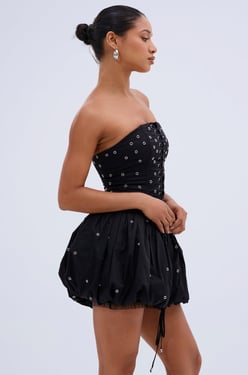 AKIRA On The Edge Bubble Mini Dress With Grommets | Black | Size Large