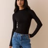Black Ribbed Button Detail Top