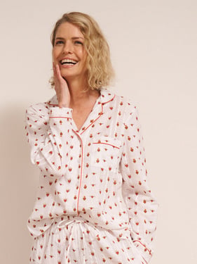 Womens Seersucker Traditional Pyjamas White Teeny Tiny Sacred Hearts - 3XL / 22-24 / White