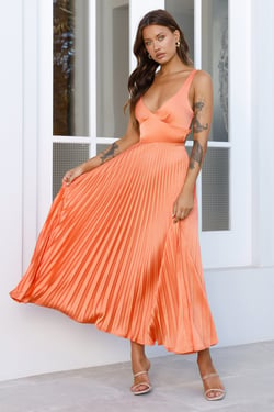 Dream Whispers Pleated Maxi Dress Orange