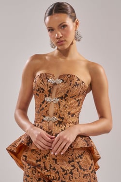 AKIRA Away From Me Brocade Corset Top | Black | Size 1X