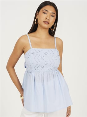 Brave Soul Broderie Top - Baby Blue - XS