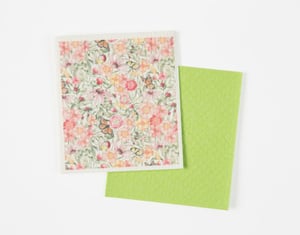 QE Home Swedish Dishcloths in Flowers (Set of 2), Scenic, Green