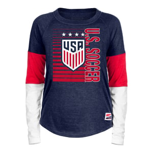 Women's New Era USWNT Colorblock Navy Long Sleeve Tee / 2X