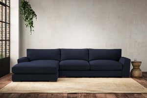 nkuku Guddu Large Left Hand Chaise Sofa | Make To Order | Brera Linen Indigo | No Colour