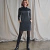 Draped Collar Dress - Caviar Stripe