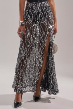 AKIRA Beautiful Sequin Maxi Skirt | Black | Size 1X