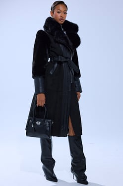 AKIRA Goodie Mixed Media Coat | Black | Size Small