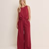 Burgundy Linen-Blend Wide Leg Jerrow Trousers