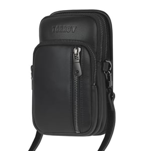Leather Crossbody Phone Bag - Black