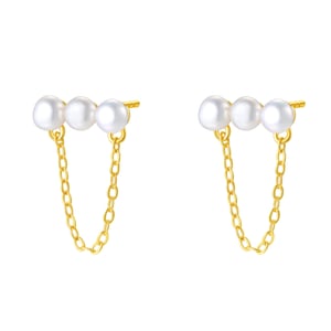 Trio Pearl Chain Stud Earrings Sterling Silver
