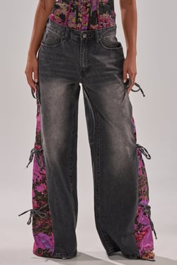 AKIRA Lets Party Brocade Relaxed Denim | Black | Size 2X