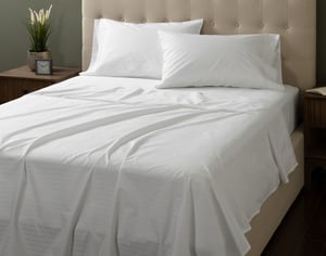 QE Home Cotton Blend Percale Sheet Set in White Stripe, Geometric, Queen