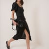Black Linen-Blend Puff Sleeve Midi Dress