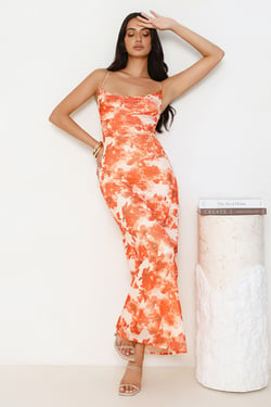 Fabulous Details Mesh Maxi Dress Orange