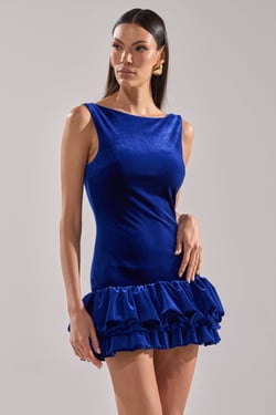AKIRA Girl On Fire Velvet Mini Dress In Blue | Size 1X