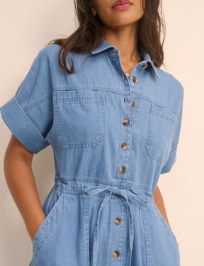 Mid Wash Denim Shirt Dress