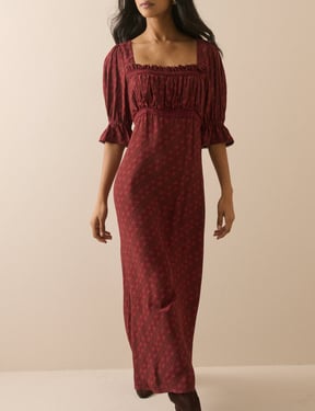 Red Floral Frill Trim Winslet Midi Dress