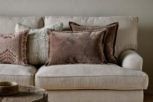nkuku Renwal Velvet & Linen Cushion Cover | Textiles | Brown | 60 x 40 cm