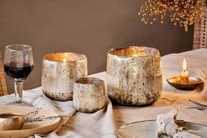 nkuku Nimit Recycled Glass Tealight | Candles Holders & Lanterns | Medium | Antique Gold