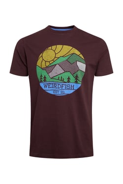 Weird Fish Foothills Organic Cotton Front Print T-Shirt Mulled Wine Size M