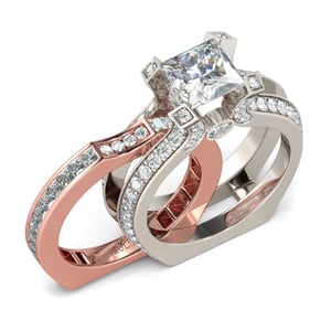 Jeulia Interchangeable Two Tone Princess Cut Sterling Silver Ring Set