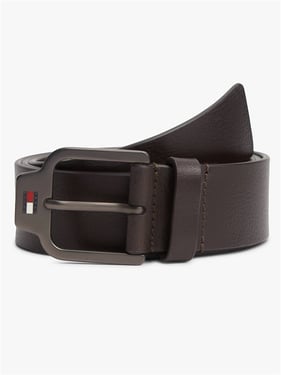 Tommy Jeans Scanton Logo Textured Leather Belt - Dark Brown - XL