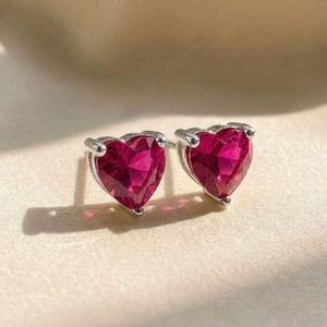 Ruby Heart Sterling Silver Stud Gemstone Earrings