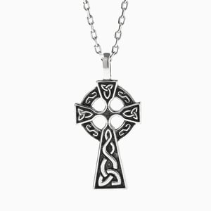 Jeulia "Celtic Trinity" Cross Sterling Silver Necklace