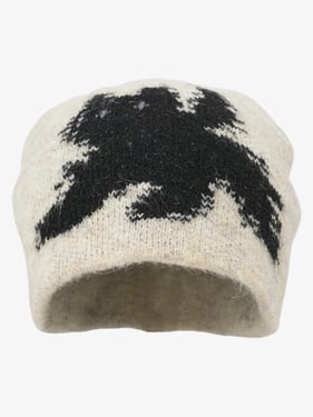 Vintage Fuzzy Cat Pattern Knit Beanie Hat - Beige / ONE SIZE