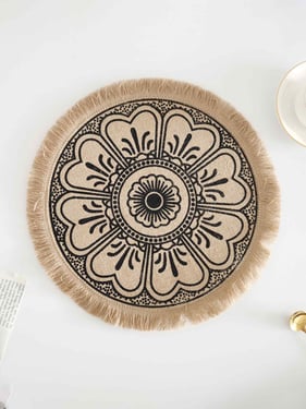 Nordic Woven Jute Placemat Round Fringe Decorative Heat-Resistant Mat - Fringe-D / One-Size