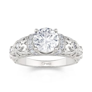 Jeulia Vintage Beaded Round Cut Sterling Silver Engagement Ring