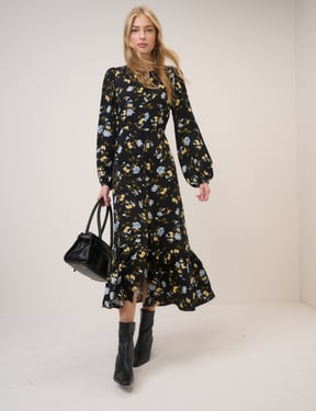 Black Floral Amara Midi Dress